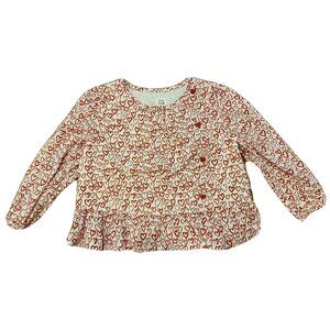 Baby GAP Infant Girls Size 18-24 Months Red Heart Buttons Top Blouse Valentines
